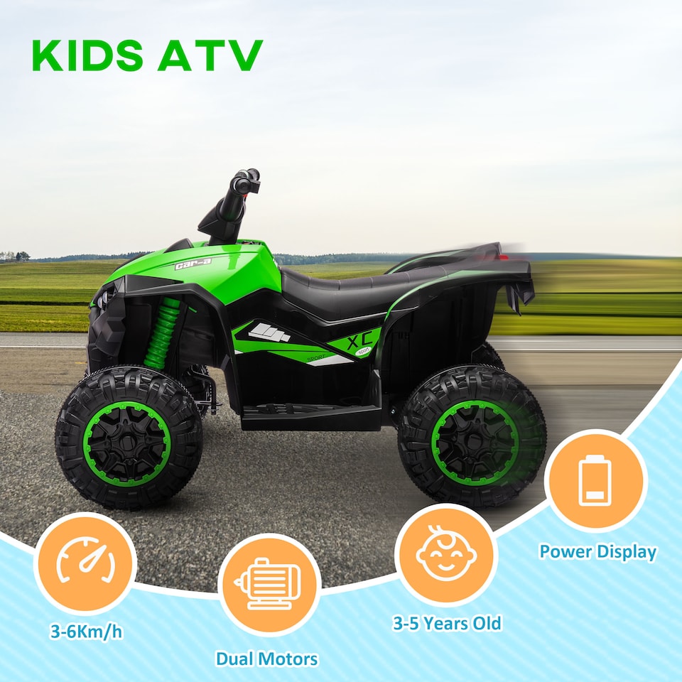 image 1 of HOMCOM 12V Electric Quad Bike for Kids, Ride-On Car ATV Toy, Music, Green