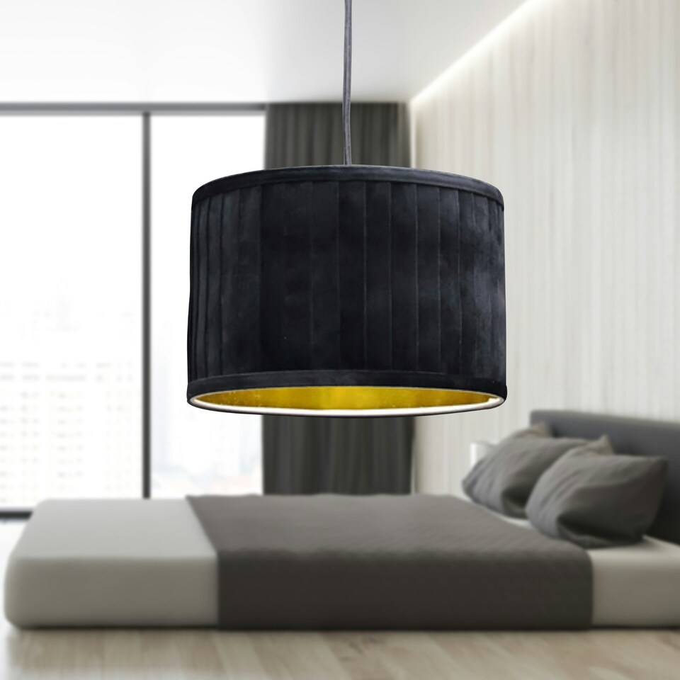 image 1 of Sundance - Black Velvet Pleated 30cm Lamp Shade with Gold Inner Black | Gold