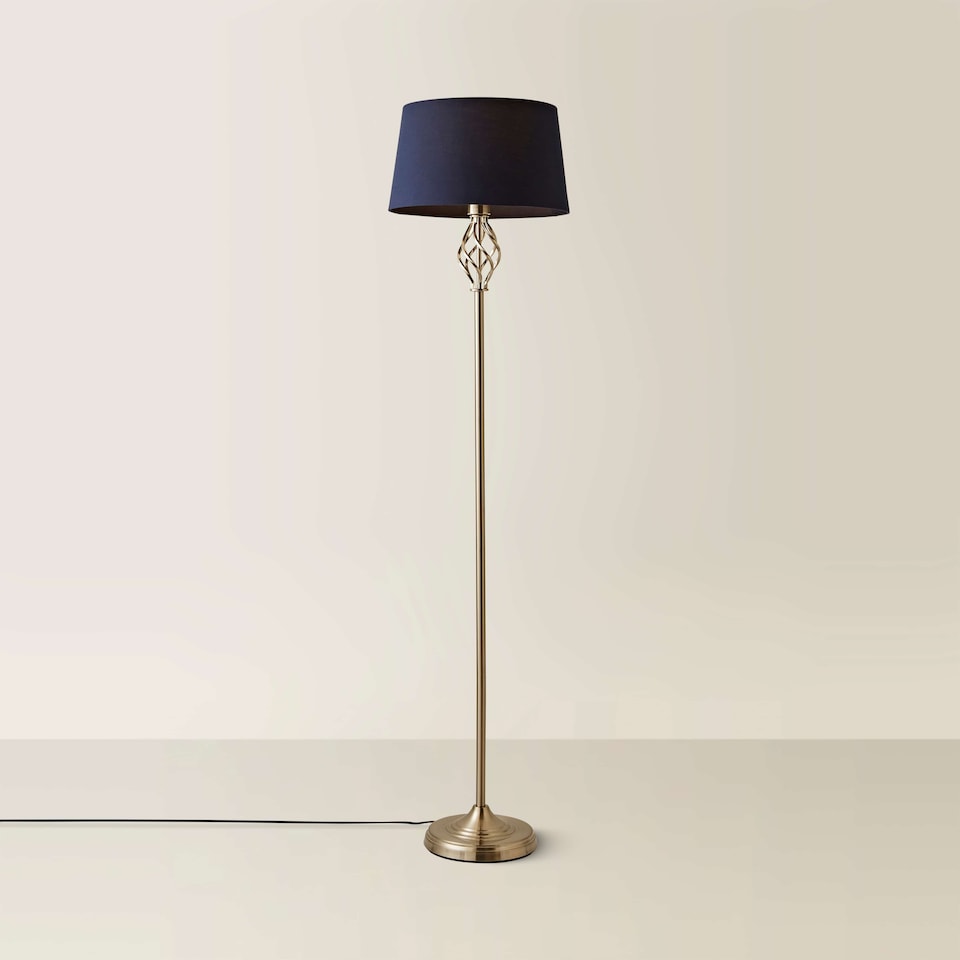 image 1 of ValueLights Memphis Twist Brushed Chrome Floor Lamp Navy Blue Shade | Blue