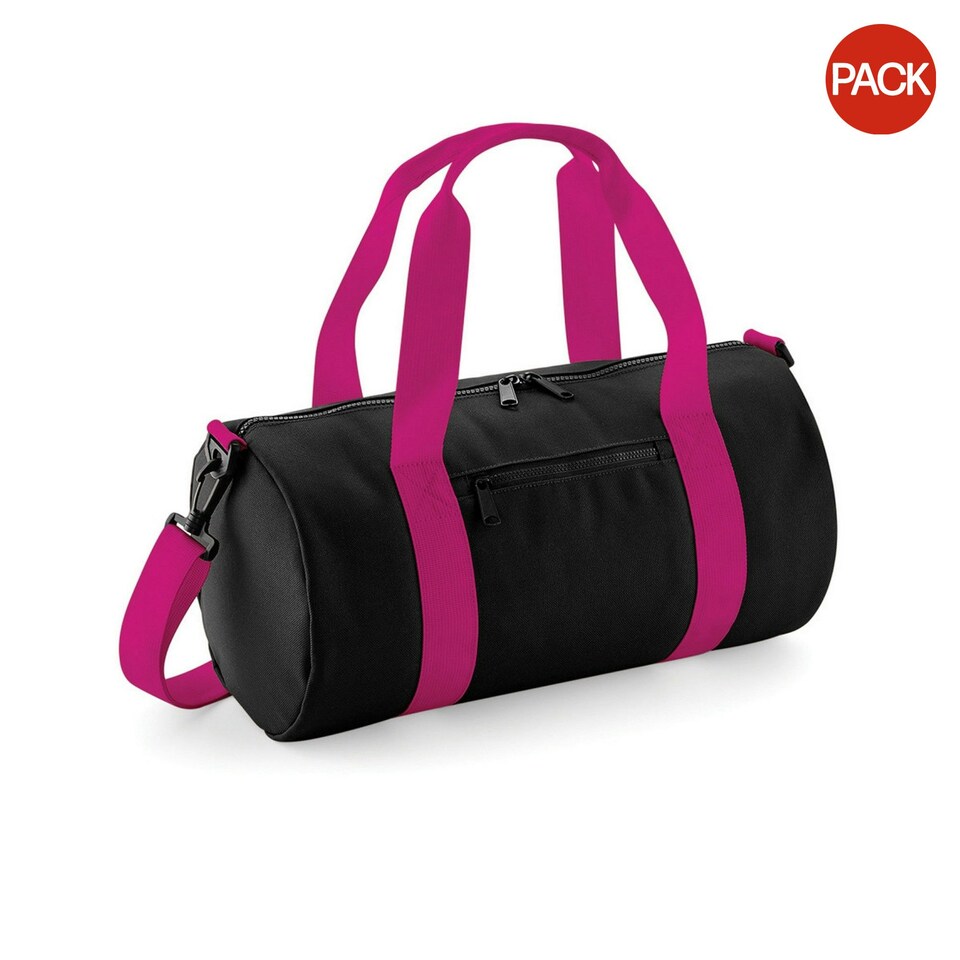 image 1 of Bagbase Mini Barrel Shoulder Bag (Pack of 2) - Black/Fuchia - One Size Black
