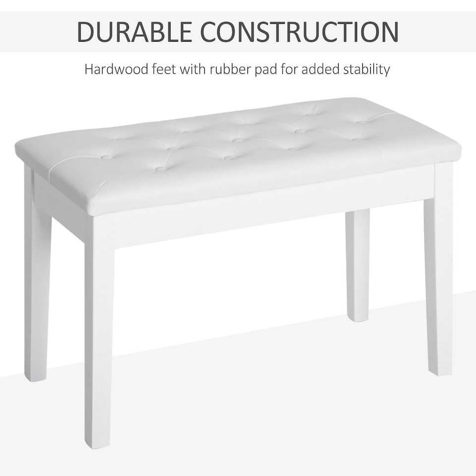 image 1 of HOMCOM Classic Piano Bench Padded Seat Wooden Makeup Stool, White