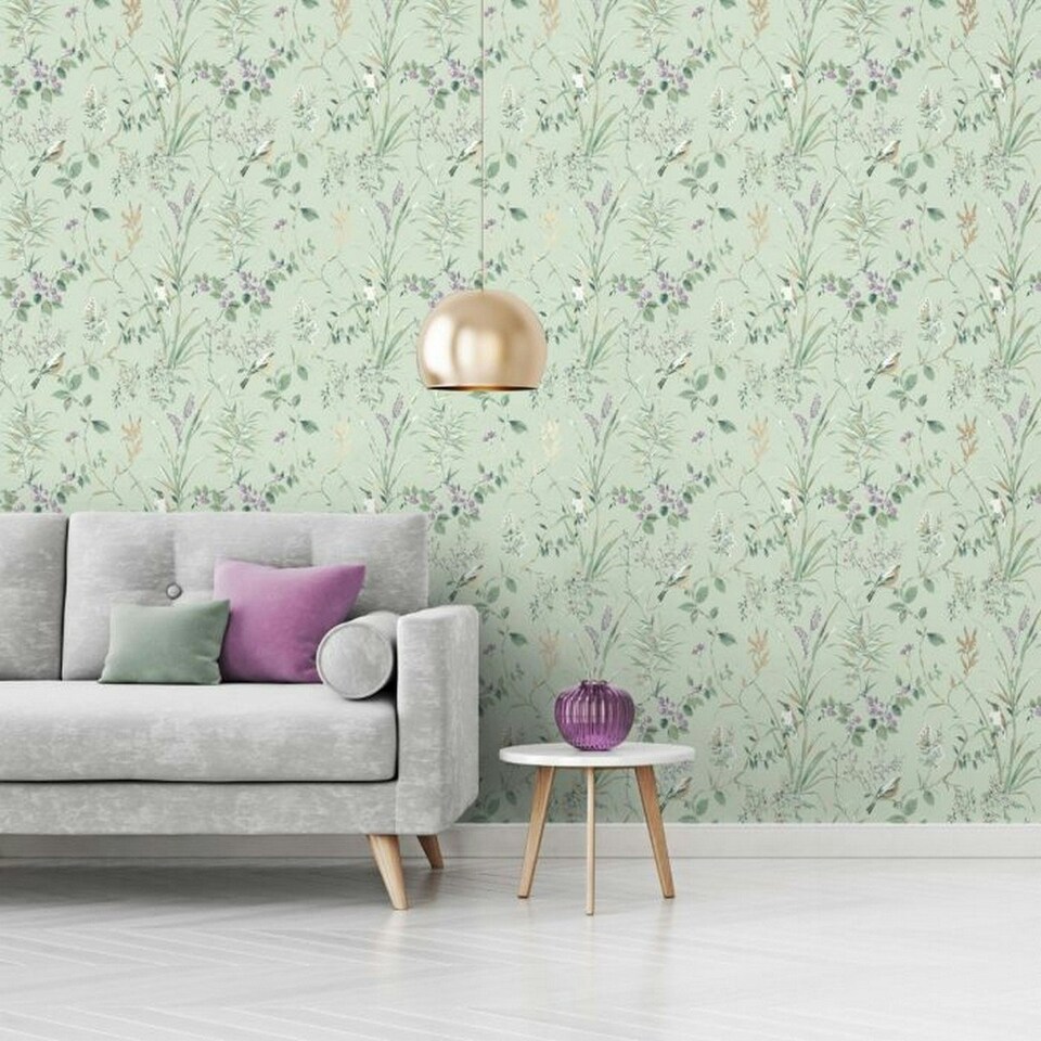 image 1 of Crown Mariko Bird Wallpaper - Green - 10m x 53cm Green