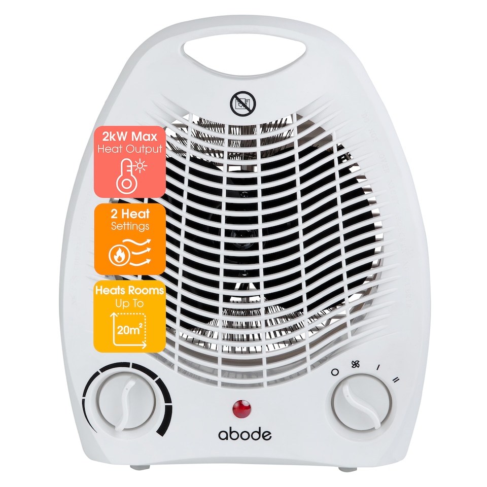 image 1 of Abode AFH1002 Electric Heater White 2000W Cooling Fan Mode with 2 Heat Settings