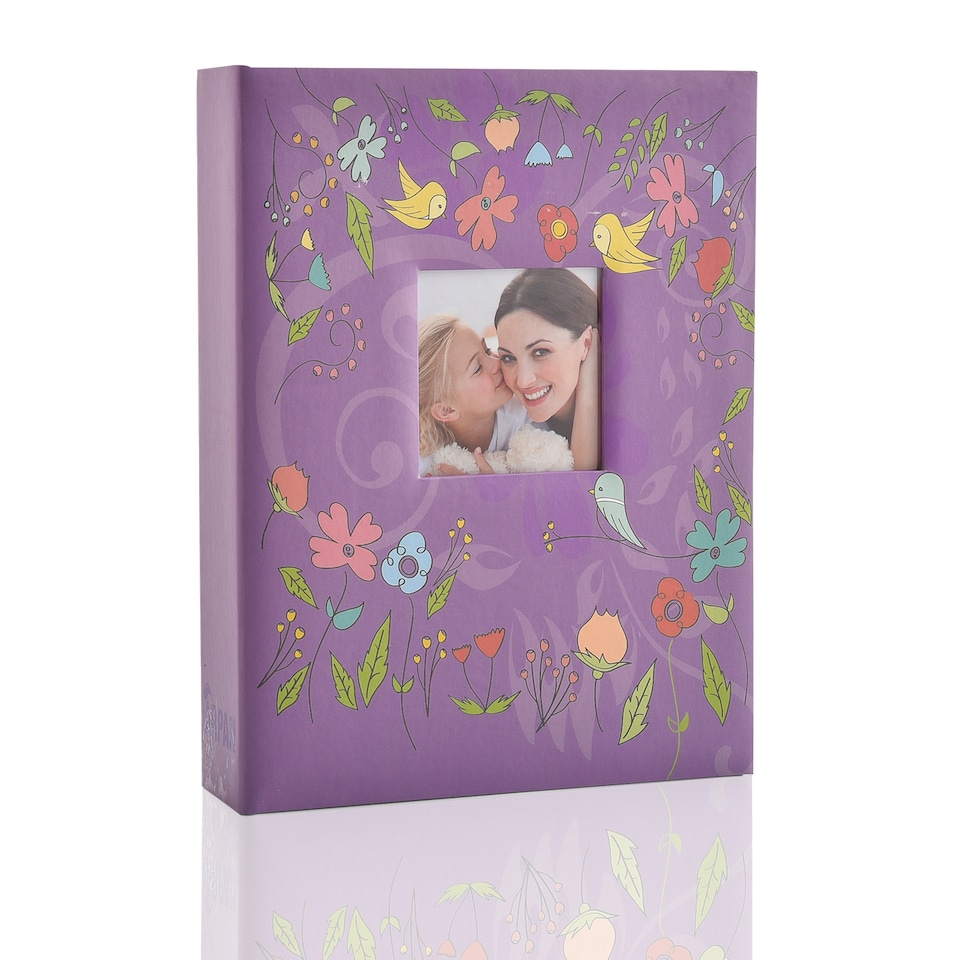 image 1 of ARPAN 6x4 Photo Album 200 Photos Slip In Picture Storage Book with Front Cover Window Plastic Jacket and CD/DVD Pocket | Purple | Purple Birds