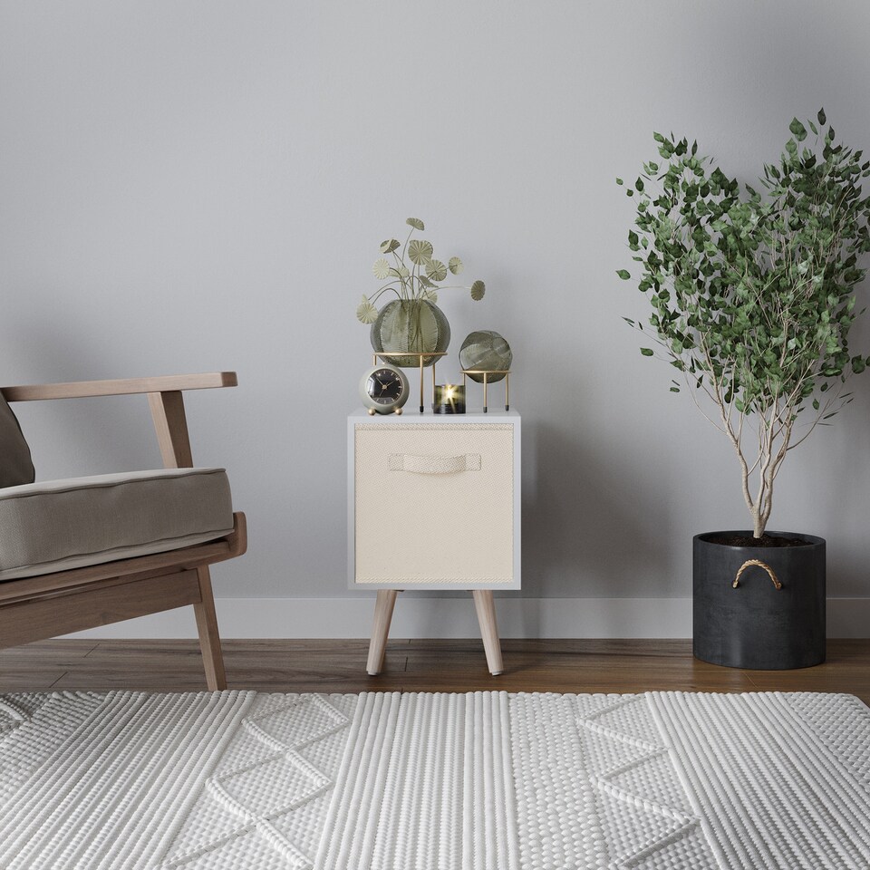 image 1 of White 1-Drawer Cube Shelving Unit with Scandinavian Legs | Cream | Cream & Pine | 1