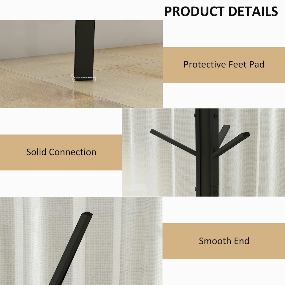 image 1 of HOMCOM 180cm Free Standing Coat Rack Metal Shelf Holder Stand Hat Hanger Black