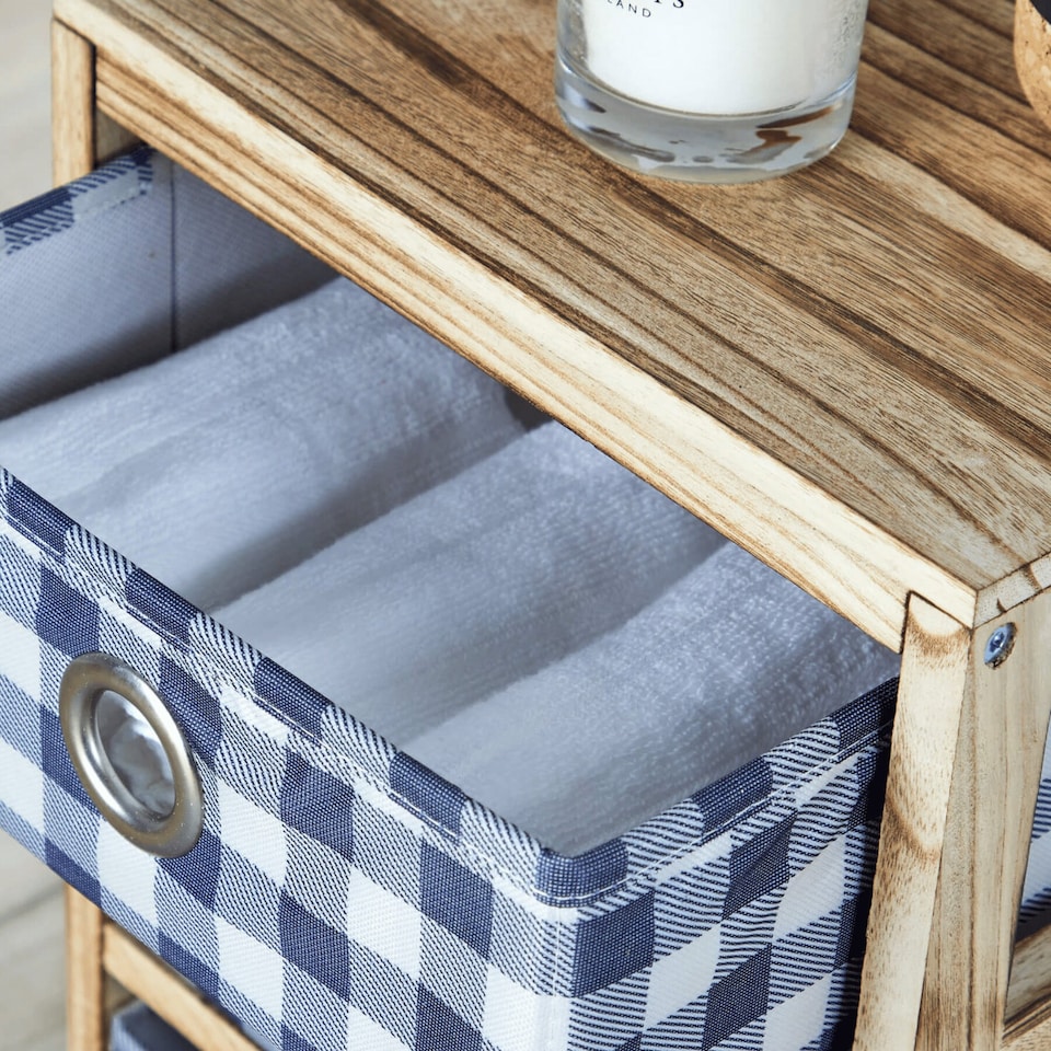 image 1 of Wooden Chest Of Storage Drawers Plaid Fabric Bedroom Organiser Coastal Style | Brown