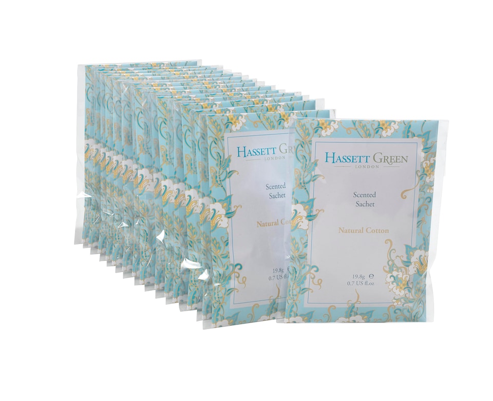 image 1 of Hassett Green London - Natural Cotton - Handmade Large Scented Sachets - Pack of 15 - For Wardrobes & Drawers