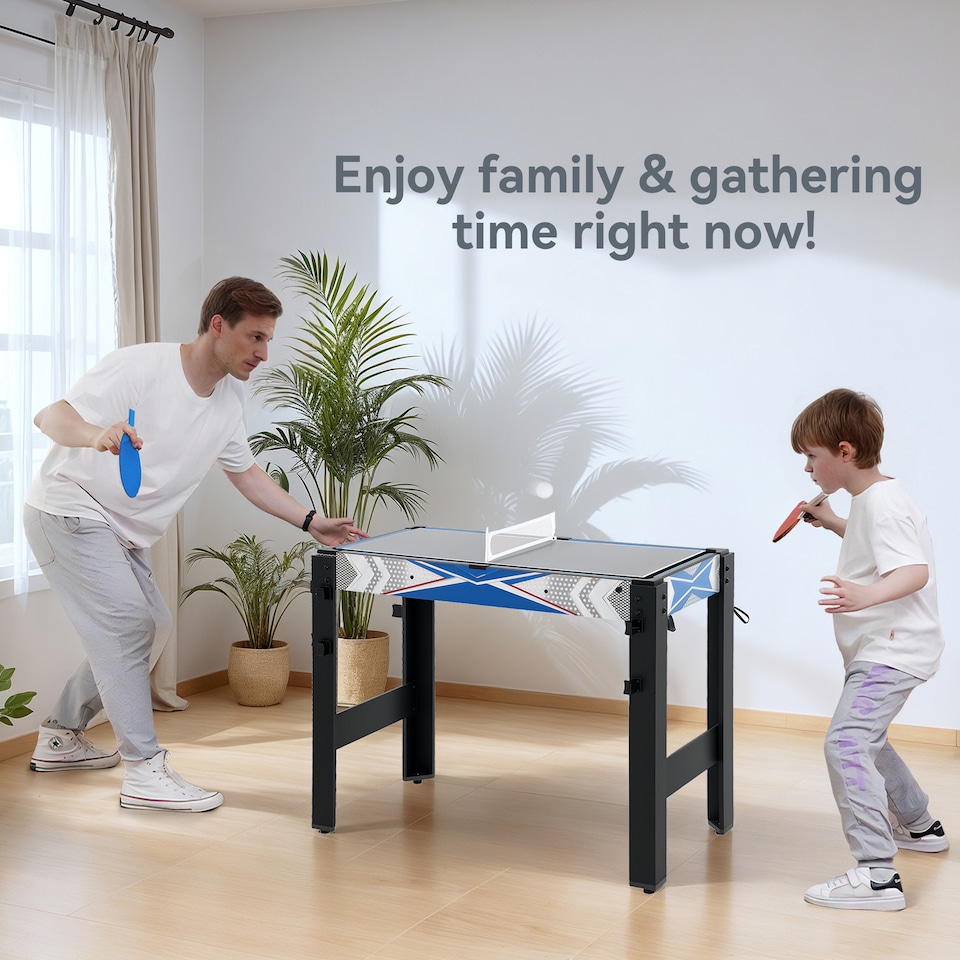 image 1 of SPORTNOW 5-in-1 Multi Games Table, Mini Pool Table Tennis Hockey Table, Basketball Arcade Game, Archery, Blue