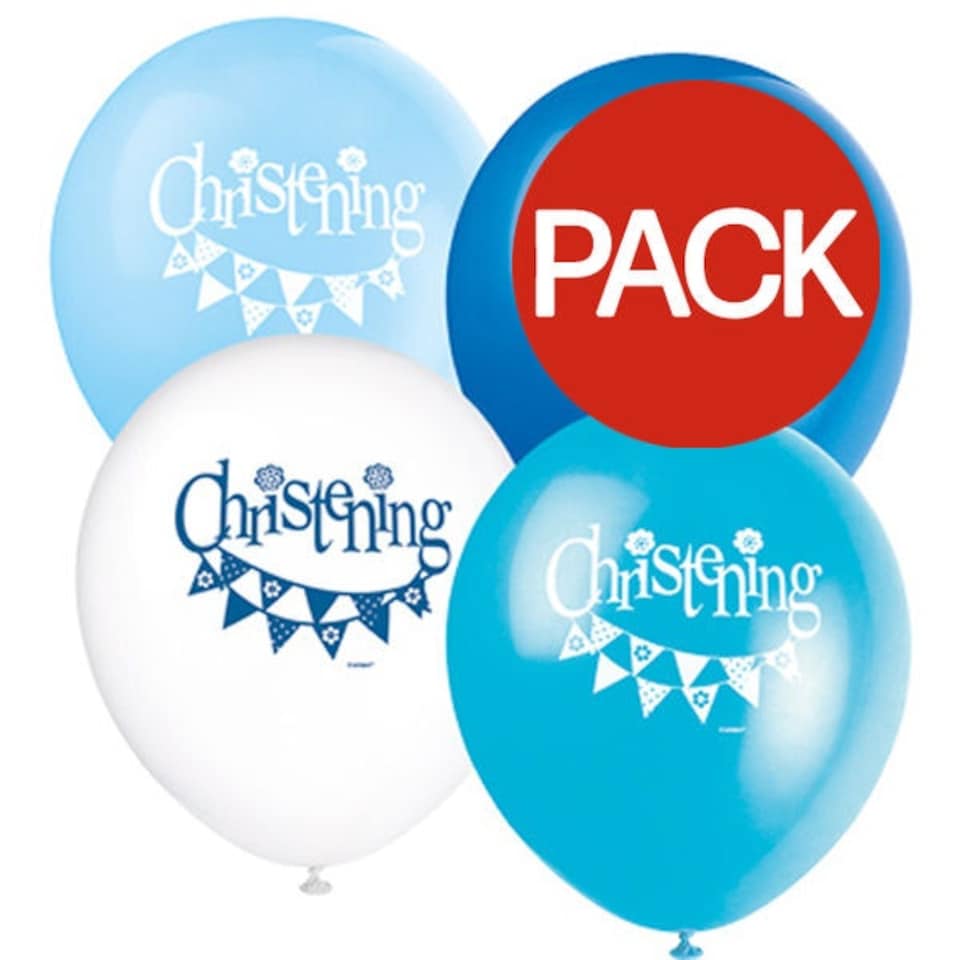 Unique Party Bunting Christening 12 Inch Latex Balloons (Pack Of 8) - Assorted - One Size