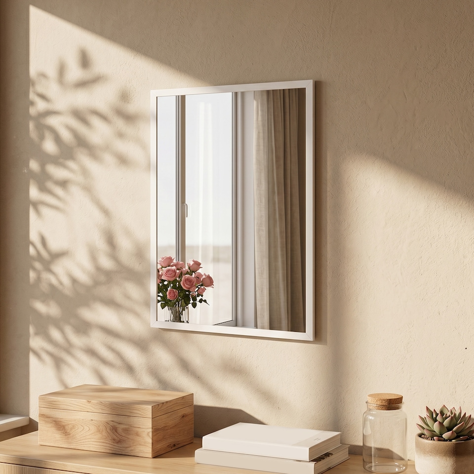 image 1 of HOMCOM Wall-Mounted Bathroom Mirror, Decorative Rectangular, White