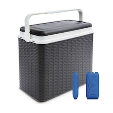 24L Rattan Design Cooler Lunch Box with 2 Ice Packs | Black | 1