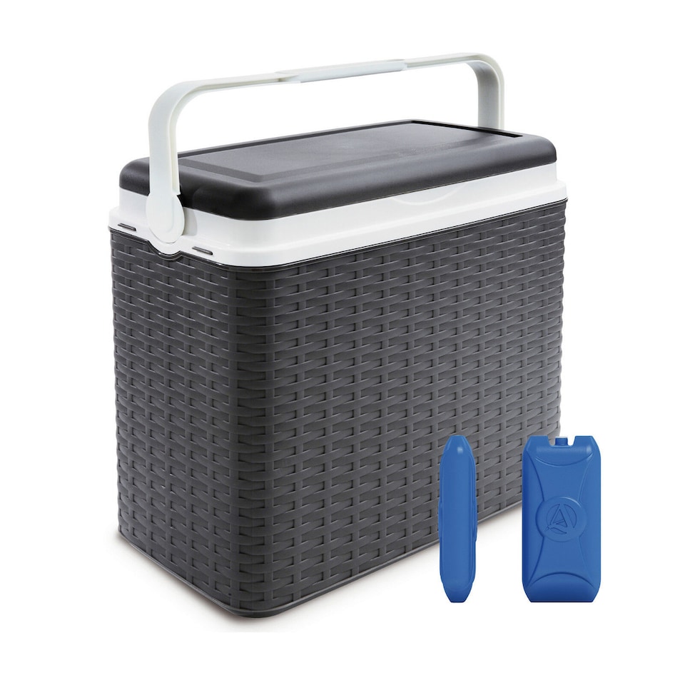 image 1 of 24L Rattan Design Cooler Lunch Box with 2 Ice Packs | Black | 1