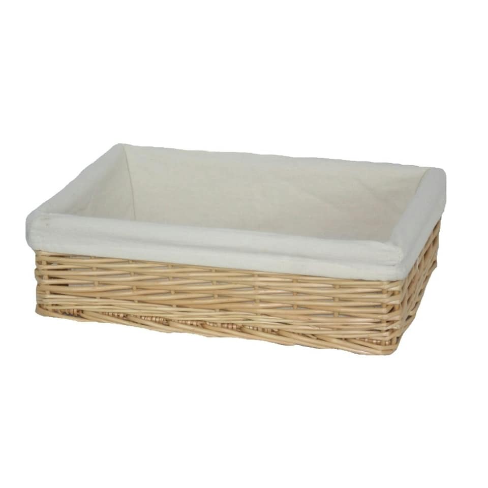 Large Lined Straight-Sided Rectangular Wicker Tray Brown | Brown