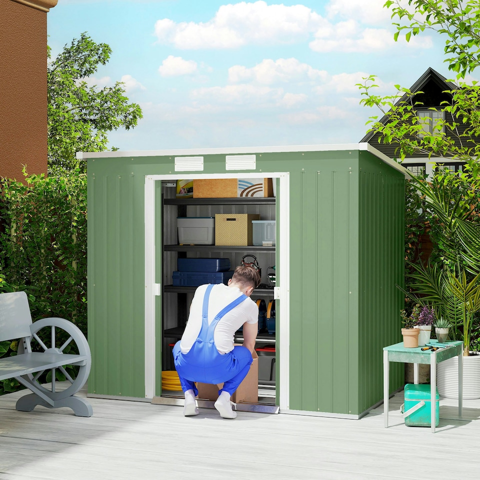 image 1 of Outsunny 7 x 4ft Metal Garden Storage Shed w/ Double Door Green