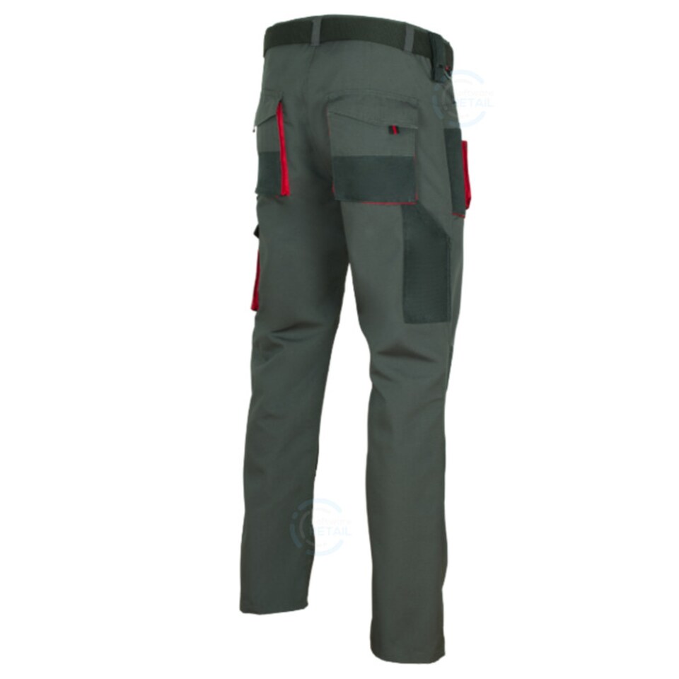 image 1 of ArtMas Grey Red Work Trousers for Men Durable Design with Knee Pad Pockets Reinforced Seams and Multi Functional Pockets Size UK34