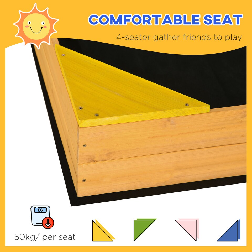 image 1 of Outsunny Kids Wooden Sand Pit Sandbox w Seats, for Gardens, Playgrounds | Yellow