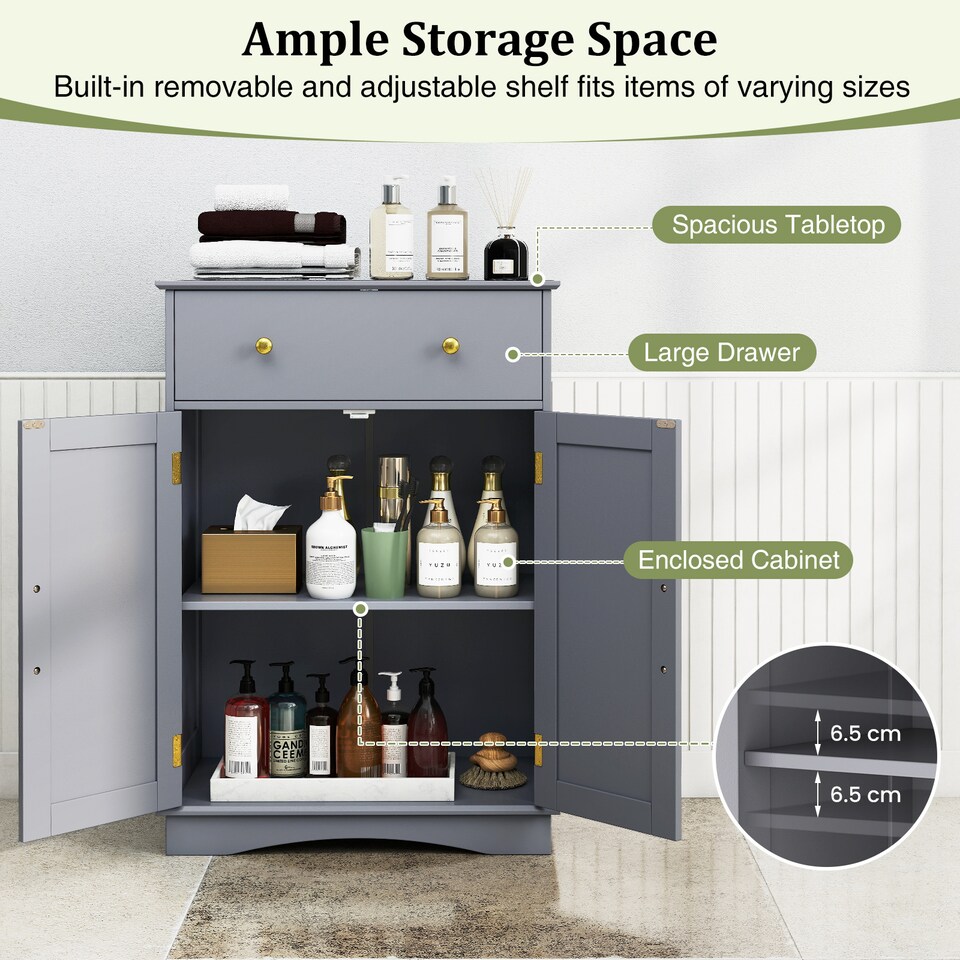 image 1 of COSTWAY Floor Storage Cabinet Buffet Sideboard with Drawer-Grey