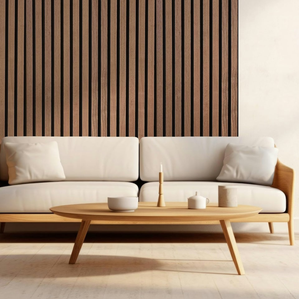 image 1 of Acoustic Wooden Wall Panelling Walnut 300cm