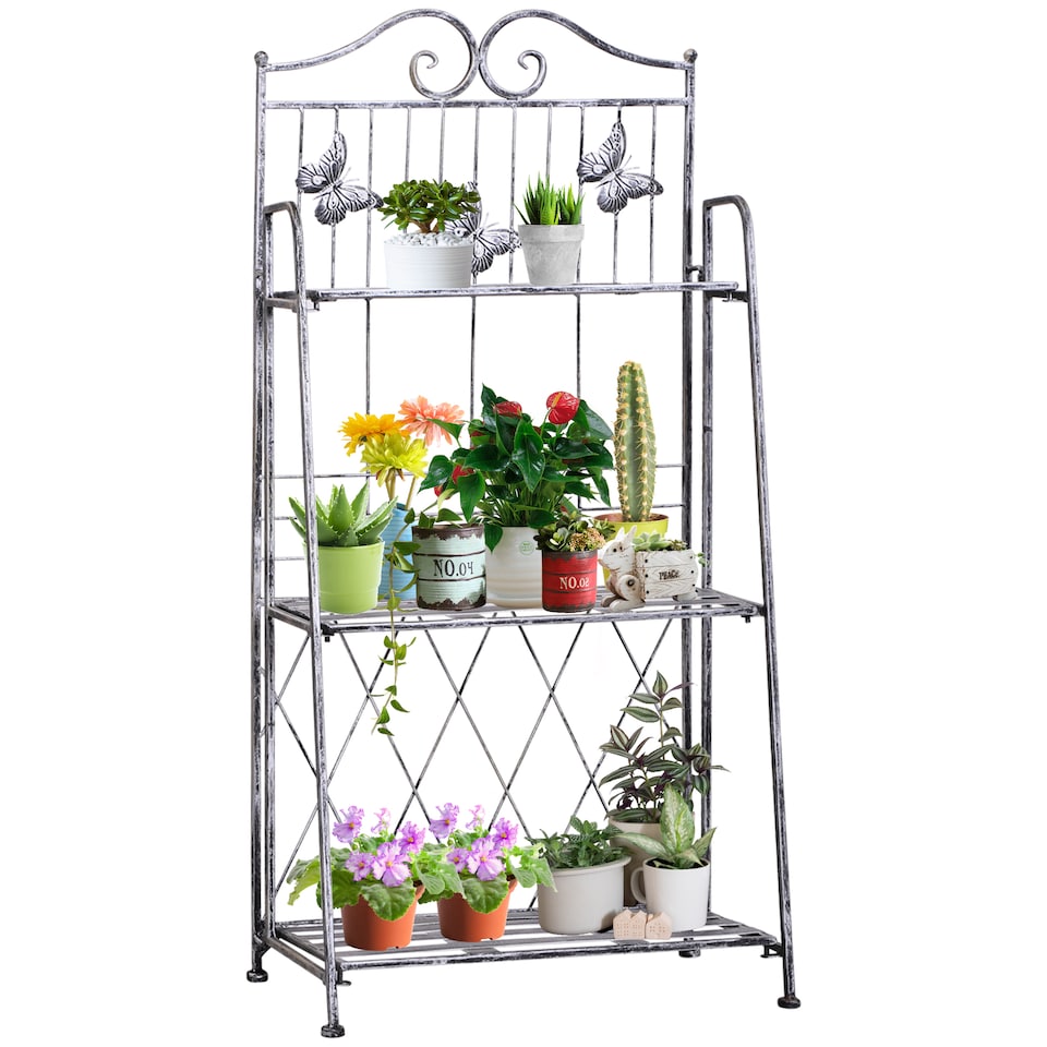 image 1 of Outsunny 3-Tier Metal Folding Plant Stand Display Rack Bookshelf Unit Outdoor