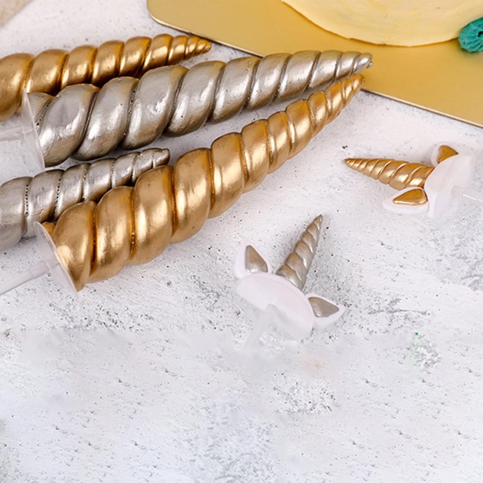 image 1 of Haven Large Unicorn Cake Decoration With 1 horn, 2 ears and 2 eyelashes., Silver