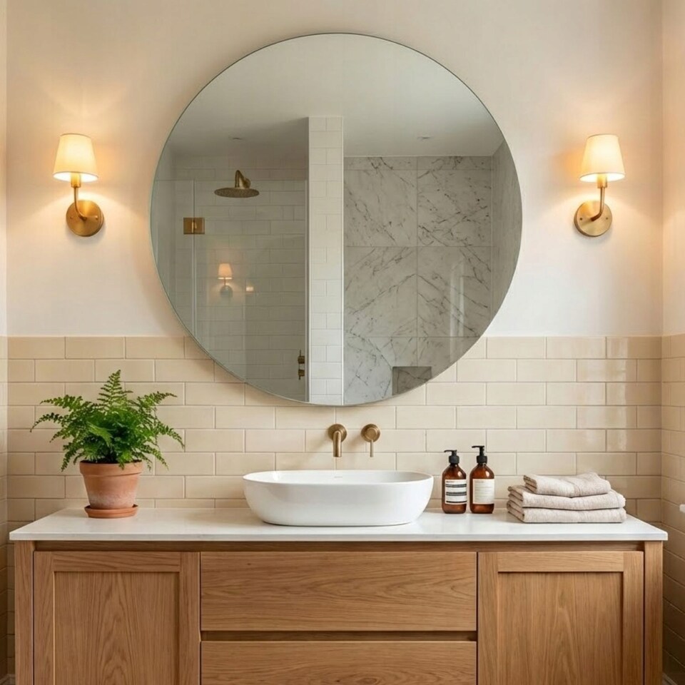 image 1 of Round Bathroom Mirror 70cm Frameless Polished Edge 4mm Silver Glass