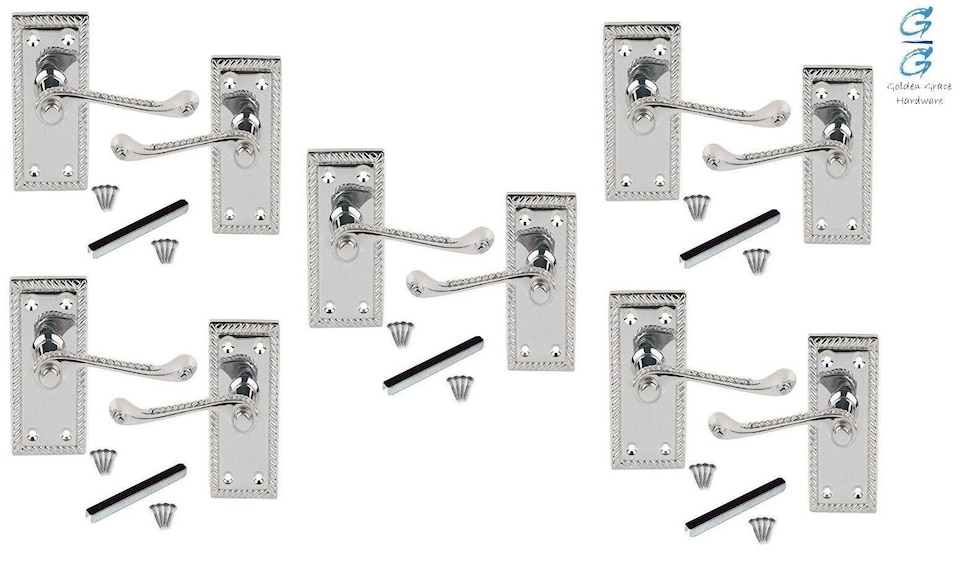 image 1 of Golden Grace 5 Pair Georgian Lever Latch Door Handles in Polished Chrome - 107mm x 48mm | Chrome | 5 Pairs