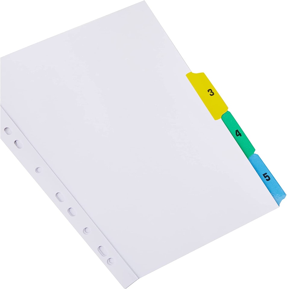 image 1 of A4 White 1-5 Index Multi-punched Reinforced Board Multi-Colour Numbered Tabs
