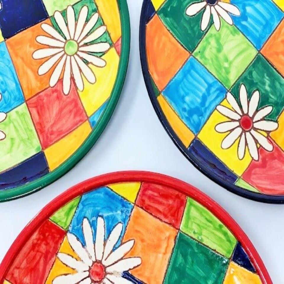 image 1 of Verano Spanish Ceramics Signature Set of 6 Small Serving Plates - 20cm Flowers