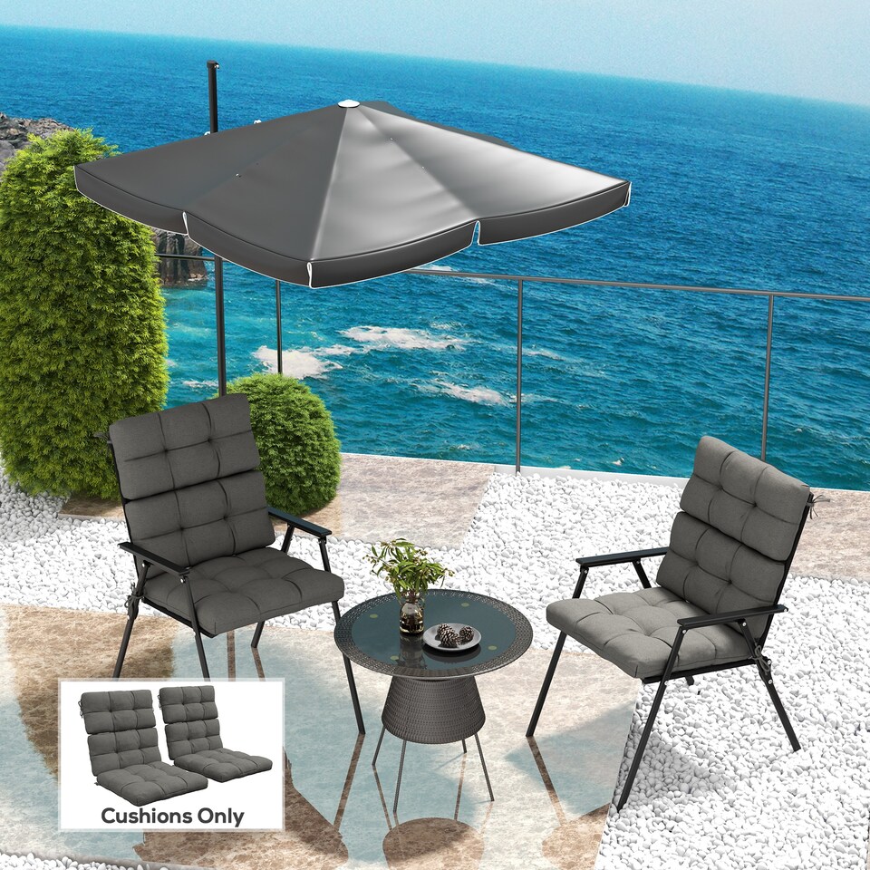 image 1 of Outsunny 2pc Outdoor Seat Cushion with Backrest, Ties, for Garden, Grey