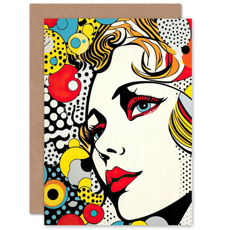 image 1 of Comic Book Style Pop Art Woman Face Birthday Card
