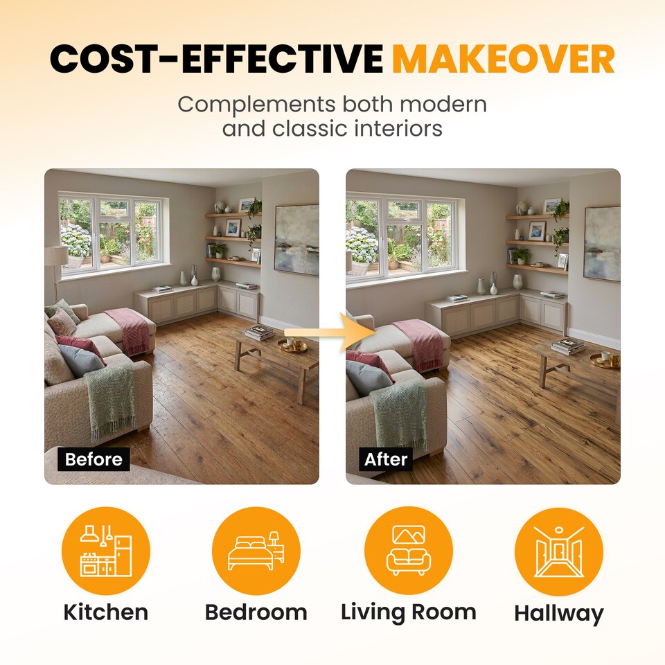 image 1 of NOVECRAFTO Self Adhesive Vinyl Floor Planks – 36x5.98 in (91.4x15.2cm) – Peel & Stick Flooring Tiles – Sandalwood Glow Wood Effect – Pack of Vinyl Tiles | Brown | 0.97 sqm