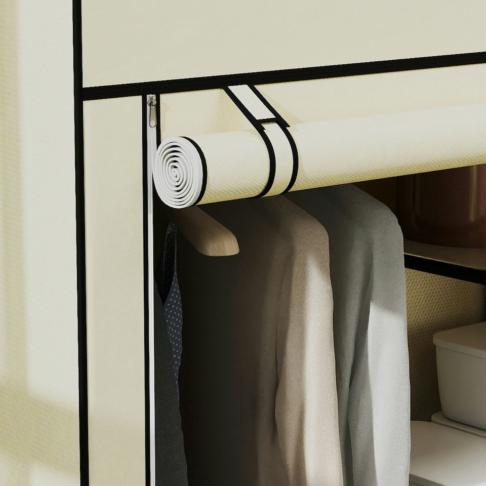 image 1 of HOMCOM Fabric Wardrobe w/ Shelves Hanging Rail Foldable Closets Cream Cream
