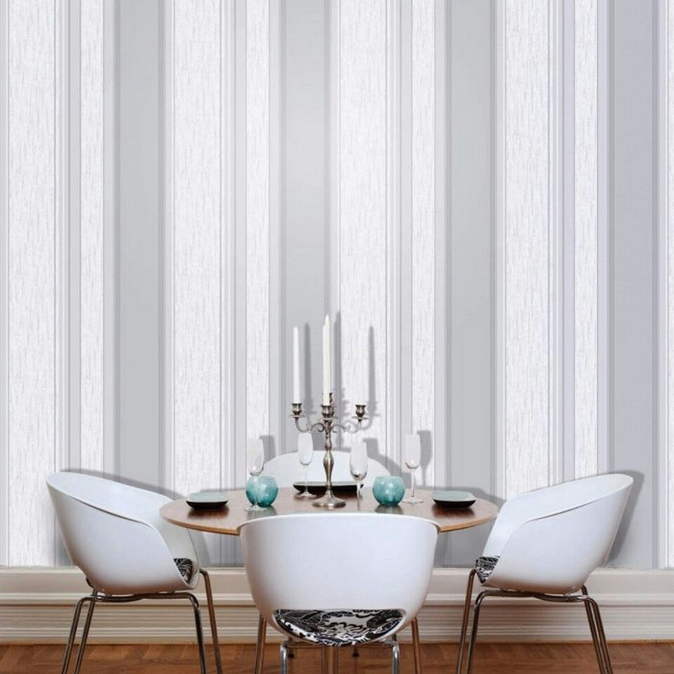 image 1 of Vymura Stripe Textured Wallpaper - Dove Grey - 33ft x 20.5in White