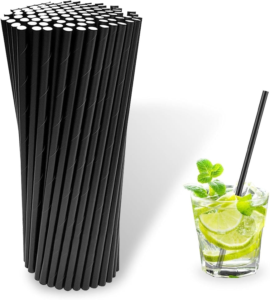 image 1 of ECONX Black Paper Straws 5.5" Drinking Straws for Parties, Cocktails, Hot & Cold Drinks Pack of 250