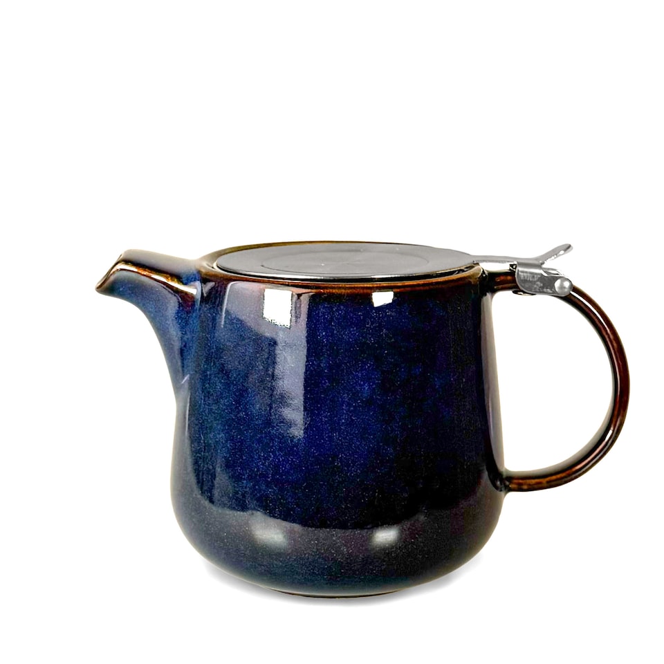 image 1 of Scandi Home 1L Bergen Blue Reactive Glaze Infuser Teapot with Stainless Steel Lid
