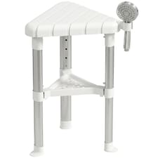 HOMCOM Shower Stool with Storage Shelf and HDPE Seat, White