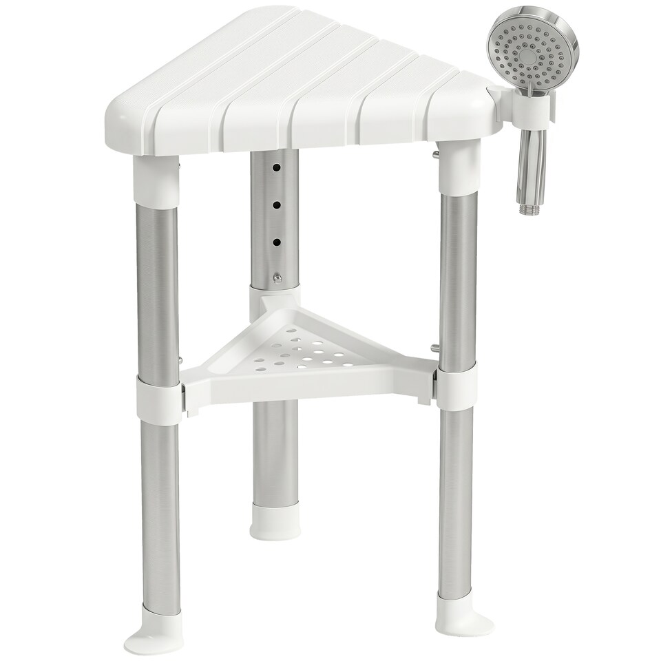 image 1 of HOMCOM Shower Stool with Storage Shelf and HDPE Seat, White