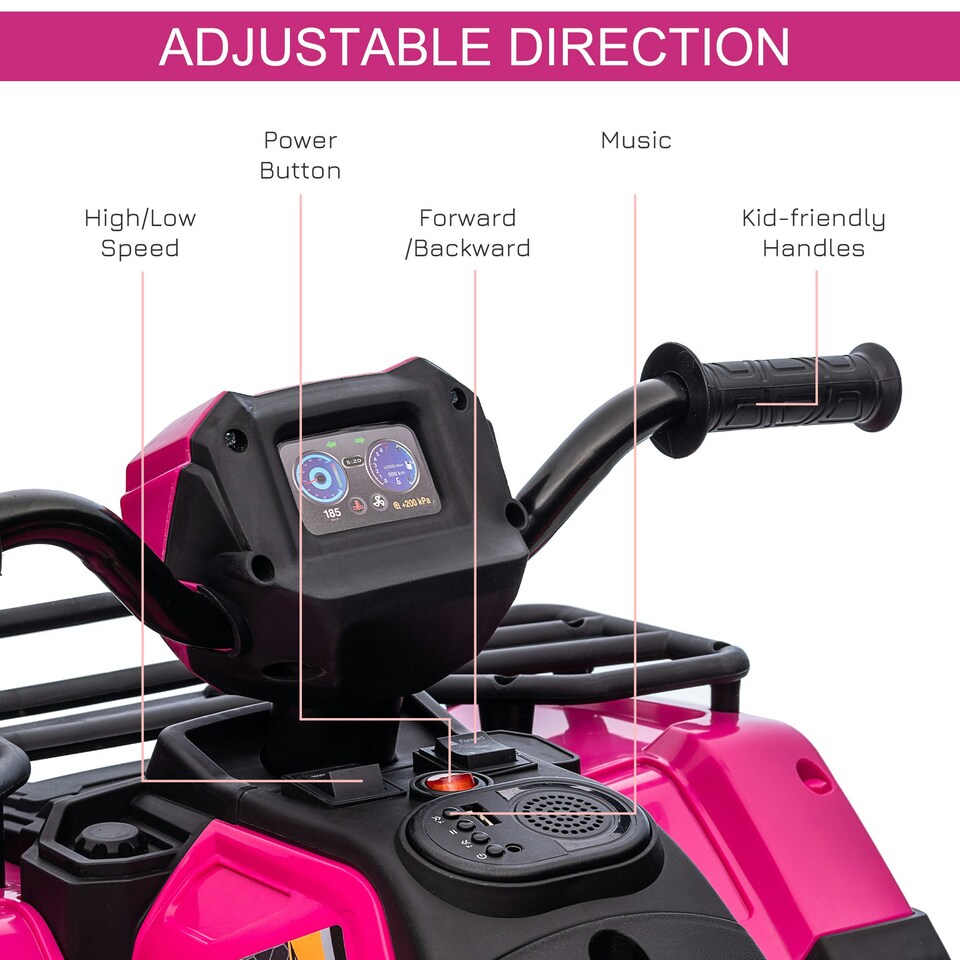 image 1 of HOMCOM 12V Electric Quad Bike for Kids w/ LED Headlights, Music - Pink