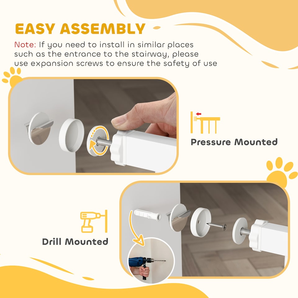 image 1 of PawHut Adjustable Pet Gate with Cat Door for Doorway 75-85 cm, White