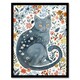 image 1 of Cat Lover Russian Blue with Bright Wildflowers Black Framed Wall Art Print A4