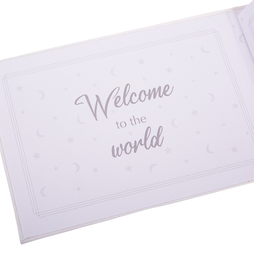 image 1 of Beautiful White Satin Fabric Christening Photo Album with Silver Metal Cross