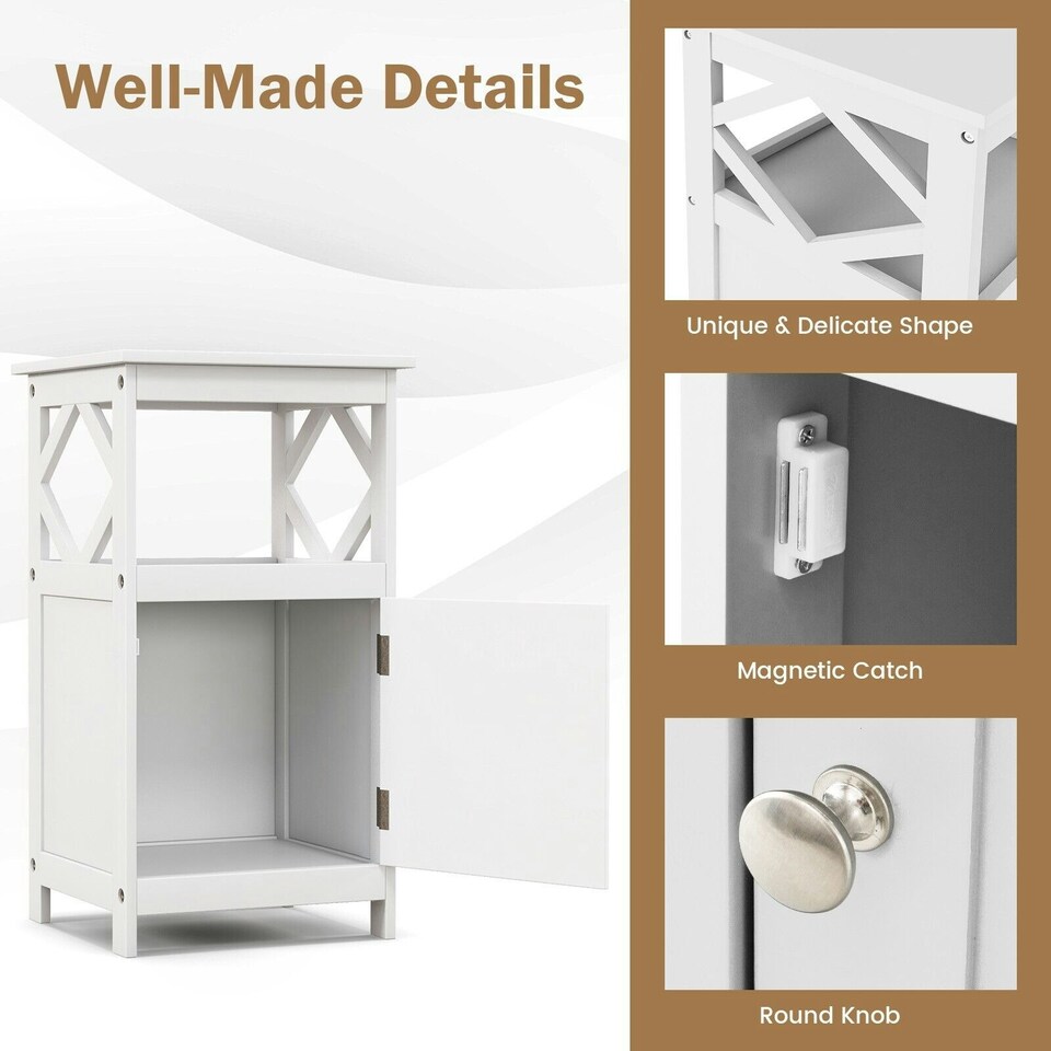 image 1 of COSTWAY Bathroom Floor Cabinet Single Door Organizer White White