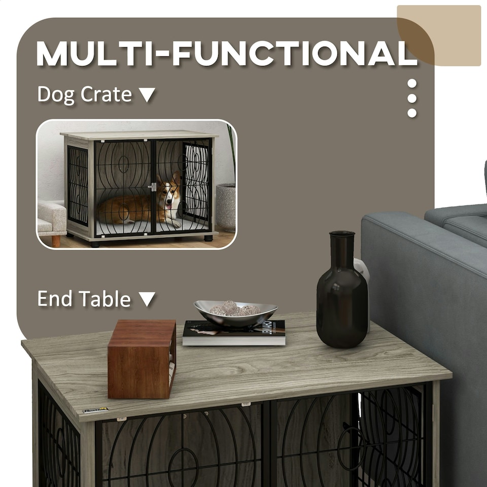 image 1 of PawHut Dog Crate Furniture End Table w/ Cushion for Medium Dogs