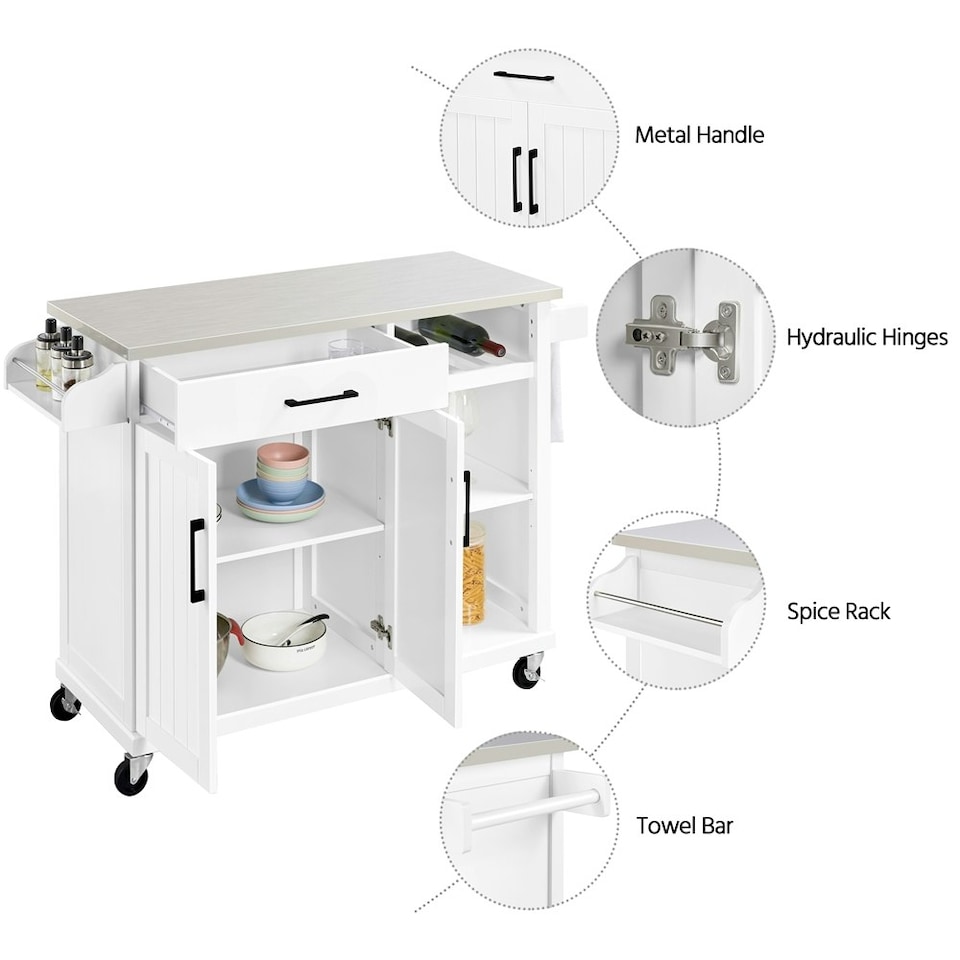 image 1 of Yaheetech Kitchen Island Cart with Stainless Steel Top & Storage