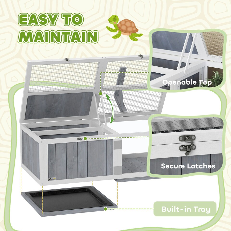 image 1 of PawHut Wooden Tortoise House with Lamp Holder, Clear Windows