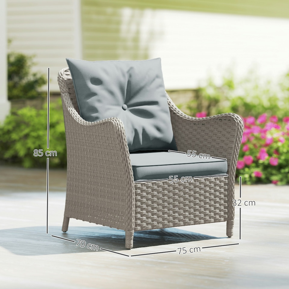 image 1 of Outsunny 2 Pieces Rattan Garden Chairs, Cushioned Rattan Chairs Grey | Light Grey