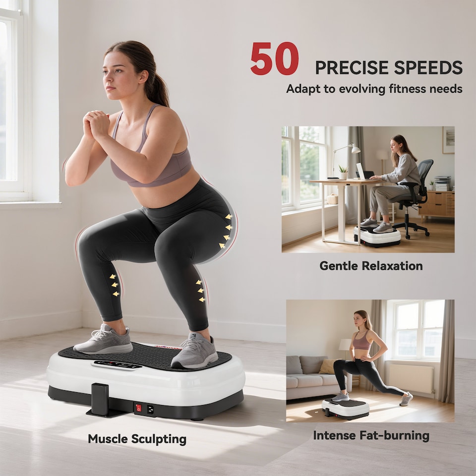 image 1 of SPORTNOW Vibration Plate Exercise Machine, Quiet Vibrating Plate for Weight Loss and Lymphatic Drainage with Adjustable & Removable Handle, Remote Control, Auto or Manual Speeds