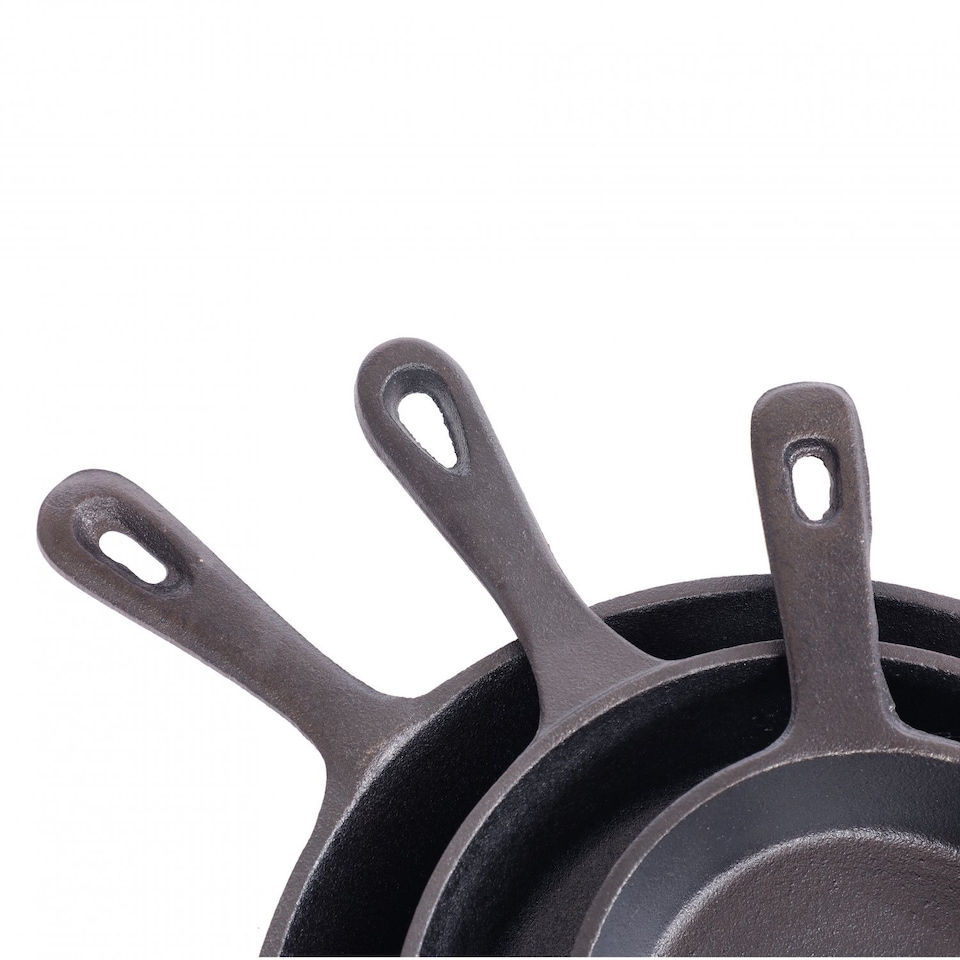 image 1 of Set of 3 Cast Iron Non Stick Skillet Frying Cooking Pans