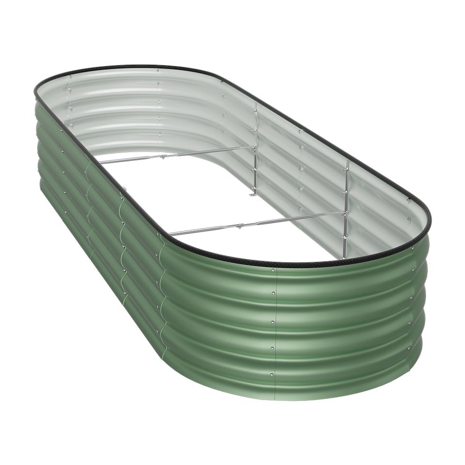 image 1 of Living and Home 2.4m Gardens Bed Oval-Shaped Galvanized Steel Garden Planter With Plant Support Trellis, Light Green | Green | Light Green | 240cm W x 80cm D x 42cm H